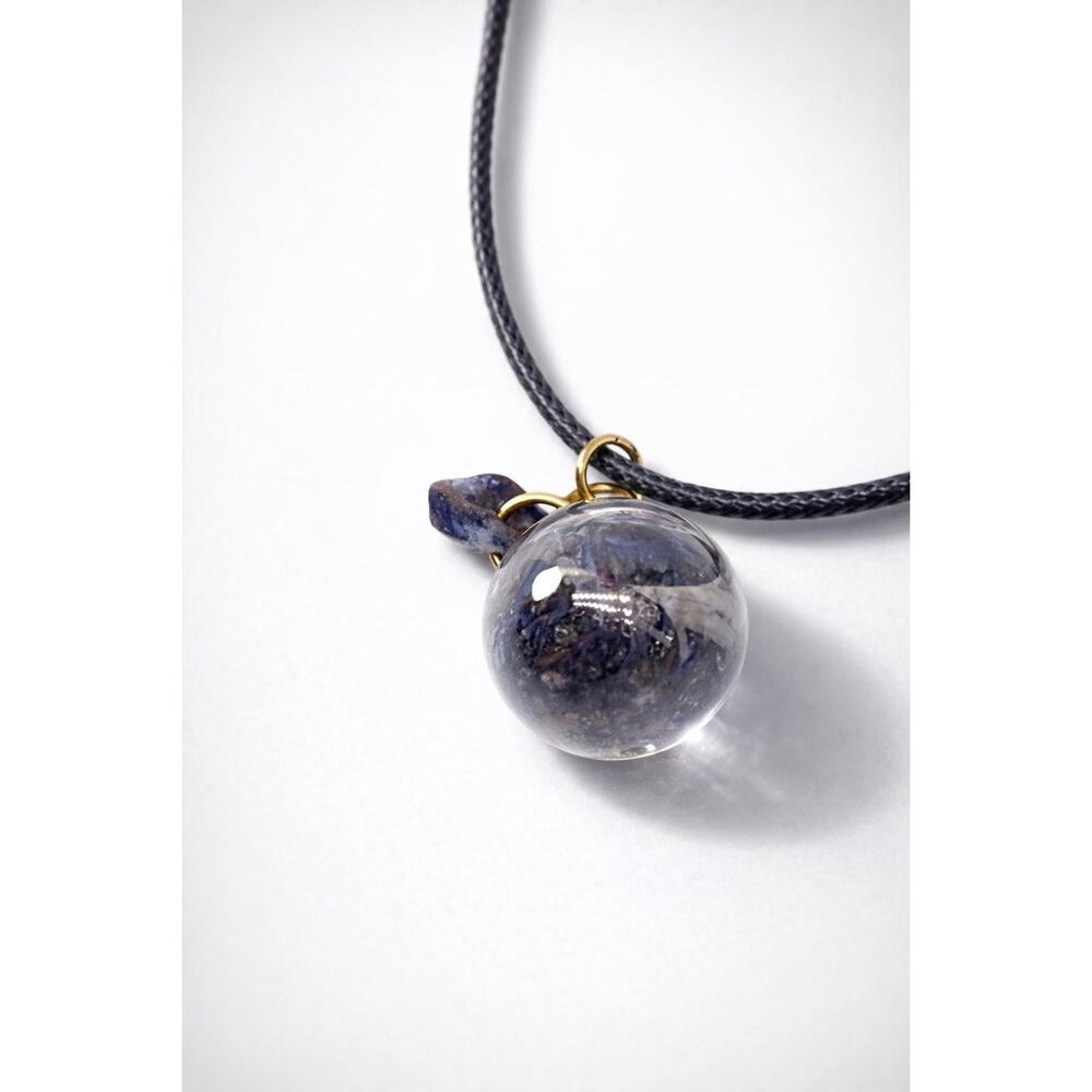 Handmade Cornflower Resin Pendant Lapis Lazuli Necklace 18” Spiritual Gift